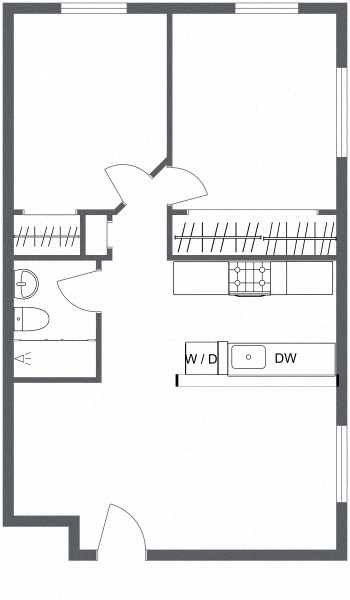 Floor plan for 2 beds, 1 bath, 675 sqft